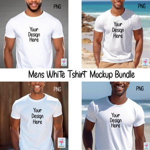 Mockup Bundle for Men&#39;s White T-shirts, African American Men&#39;s T-shirt Mockup, Shirt Mockup Bundle, T-Shirt Mockup Bundle, Fitness Models