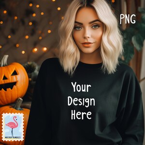 Gildan 18000 Mockup, Gildan Black Sweatshirt Mockup, Halloween Sweatshirt, Black Crewneck Mockup, Black Gildan Oversized Crewneck Mockup