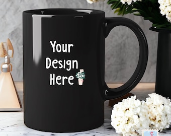 Kaffemuggmodell, svart muggmodell, tom mugg, kaffekoppmodell, 15 oz mugg, PNG digital nedladdning direkt nedladdning