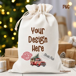 Santa Sack Mockup Santa Drawstring Bag, Santa Bag Mockup, Santa Canvas Bag, Santa Mockup, Christmas Sack Bag