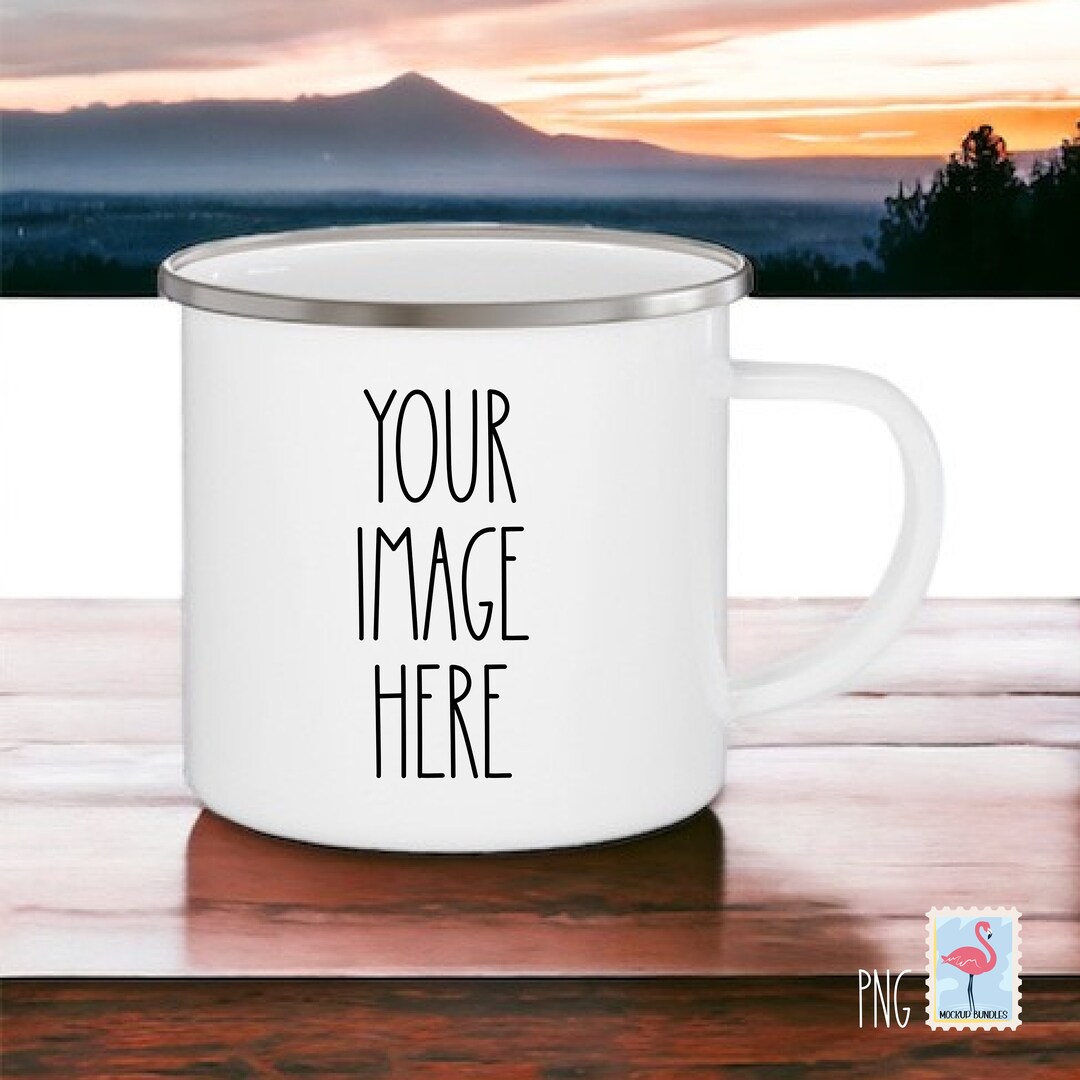 Camp Mug Mockup White Enamel Camping Cup Mockup White Mug Silver Rim Mockup Styled Camp Mug