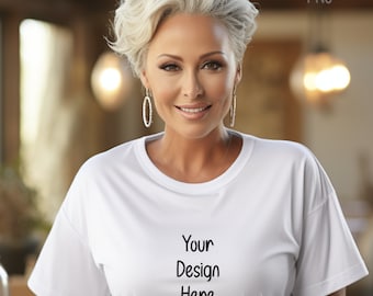 Bella Canvas 3001 Mockup | Short Sleeve Shirt | Senior Woman Mock | Elderly Lady Mockup | 55 Year Old Women | Grandma Nana