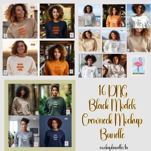 Sweatshirt Mockup Bundle, schwarzes Modell Mockup, Afroamerikanerfrau Mockup, Sweatshirt Mockup PNG