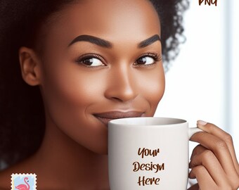 Black Girl Model Blank Mug Mockup, Coffee Mug Mockup, Black Model Mockup, African American Woman Mockup, Mug Mockup PNG