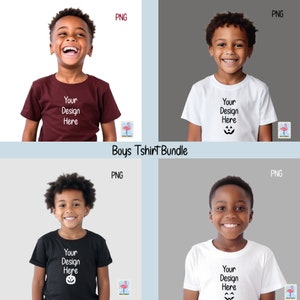 Paquete de maquetas de camisetas para niños, Bella Canvas 3001Y, maqueta de modelo juvenil Gildan 5000B, maqueta de camisetas para niños afroamericanos