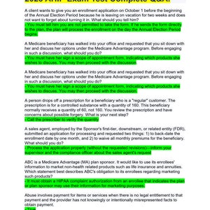 Könnte beinhalten: Ein Dokument mit dem Titel "2023 AHIP Exam Test Complete Q&A" mit Fragen und Antworten. Der Text ist schwarz auf weiß, wobei wichtige Antworten grün hervorgehoben sind.