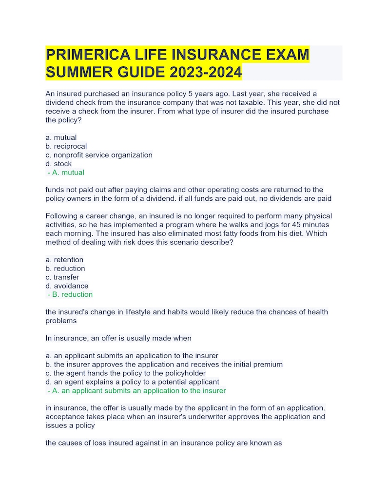 Primerica Life Insurance Exam Summer Guide 20232024 Etsy