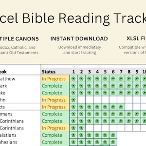 Excel Bible Reading Tracker | Bible Reading Plan Spreadsheet | Digital Download | Automated Bible Tracker| All Bible Canons