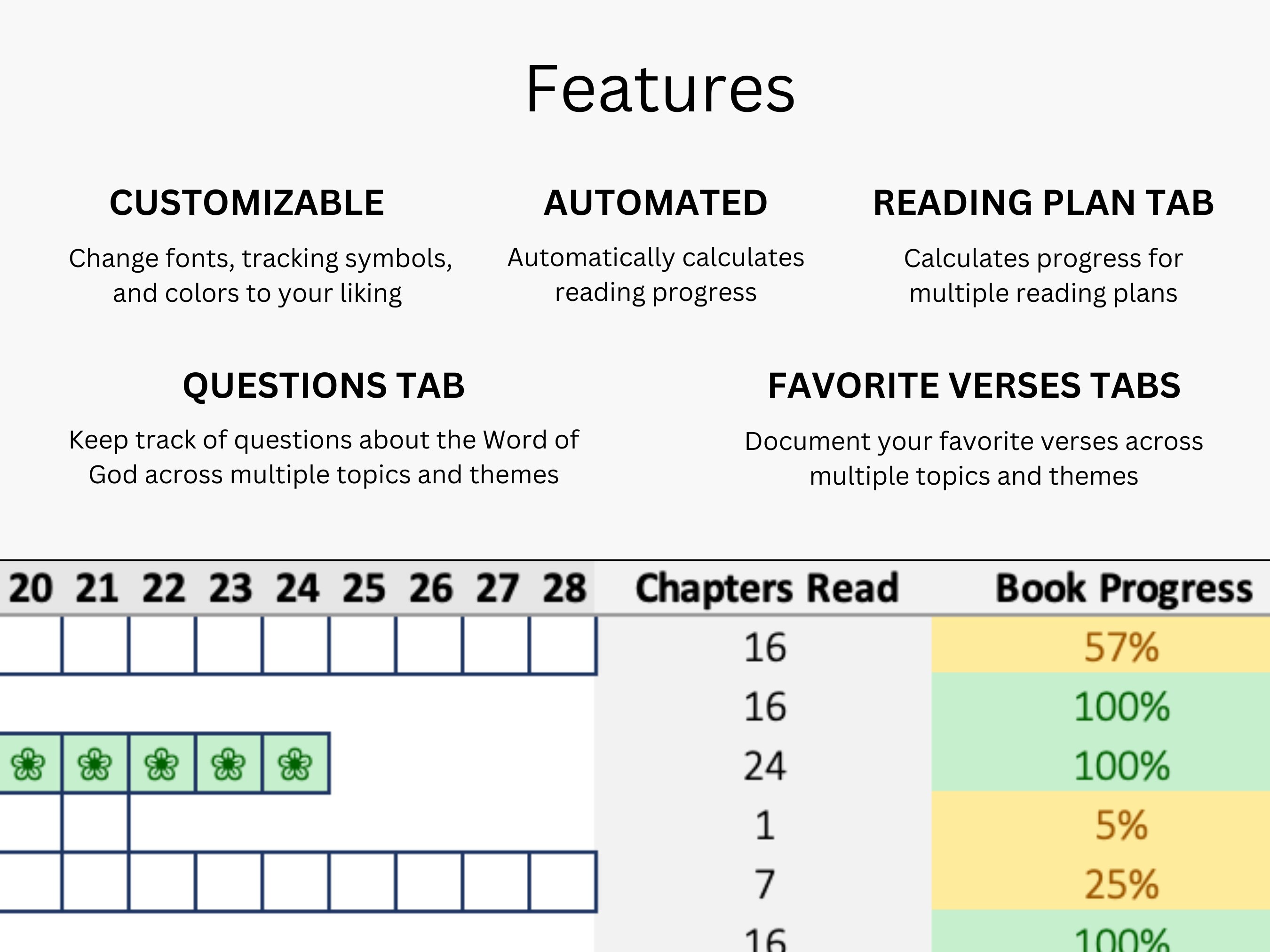 Scripture Automate Automated Bible Tracker W/ Reading Plans | Excel Bible Reading Plan ...