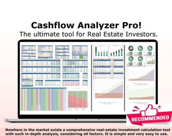 Real Estate Investment Cash flow Analyzer Pro!  Rental Analyzer - Investment Property Cashflow, ROI Analysis.