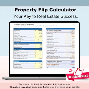 Property Flip Calculator - Rehab Cost Profit and ROI Spreadsheet Excel Google Sheets