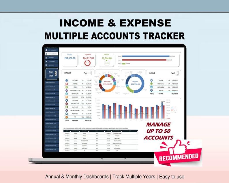 Managing Income Website Income & Expense Tracker: Multiple Accounts Excel Spreadsheet - Etsy