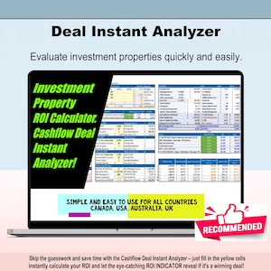 Deal Instant Analyzer Real Estate Investment Analyzer: ROI Cashflow (Excel/Google Sheets)