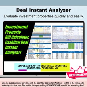Deal Instant Analyzer for Real Estate Investment! Rental Property Cashflow, ROI Instant Analysis (Excel and/or Google Sheets)
