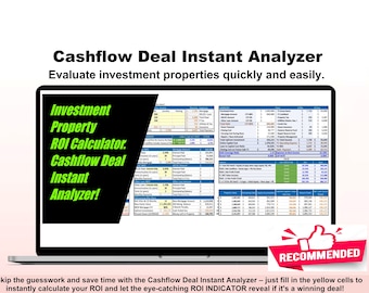 Cashflow Deal Instant Analyzer for Real Estate Investment! Rental Property Cashflow, ROI Instant Analysis (Excel and Google Spreadsheet)
