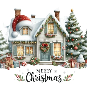Charm Aquarell Haus Clipart 8 Weihnachten, Winter Journal, Scrapbook png, Frohe Weihnachten, Weihnachtszeit PNG, digitaler Download