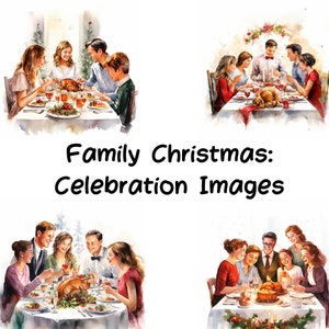 Clipart Noël en famille, clipart célébration, clipart aquarelle, illustration clipart, 4 cliparts pour invitations et cartes, PNG