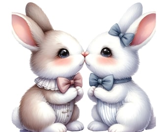 Watercolor Love Bunny Clip Art: 8 PNG Images (Digital Download)