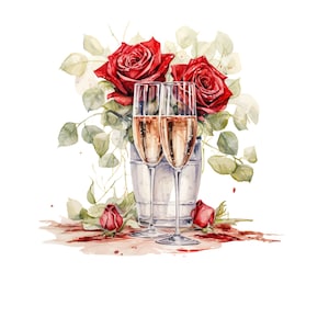 Clipart de taças de champanhe em aquarela - 7 designs florais, PNG de casamento para impressão, perfeito para artesanato em papel e scrapbooking digital