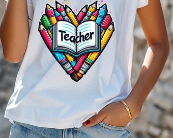 Teacher Shirt PNG Sublimation Design - Printable Teacher Gift Graphic, Transparent Background, Digital Download