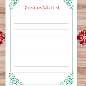 Lista de deseos navideños para niños imprimible - Descarga instantánea en PDF - Lista de deseos de regalos navideños para niños - Carta navideña para Papá Noel Descarga instantánea