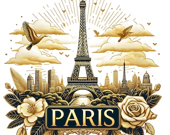 Eiffel Tower Illustration: Paris France Design PNG (Digital Download)