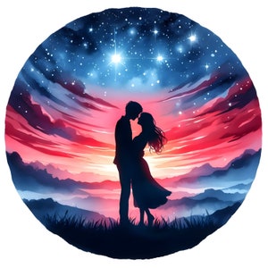 9 Clipart de silueta de pareja romántica, Noche de estrellas de acuarela, imagen de alta calidad con fondo para uso comercial.PNG