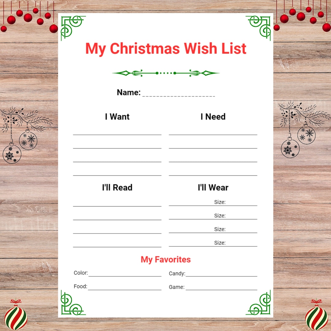 Printable Kids Christmas Wish List - Instant Download PDF - Children's ...
