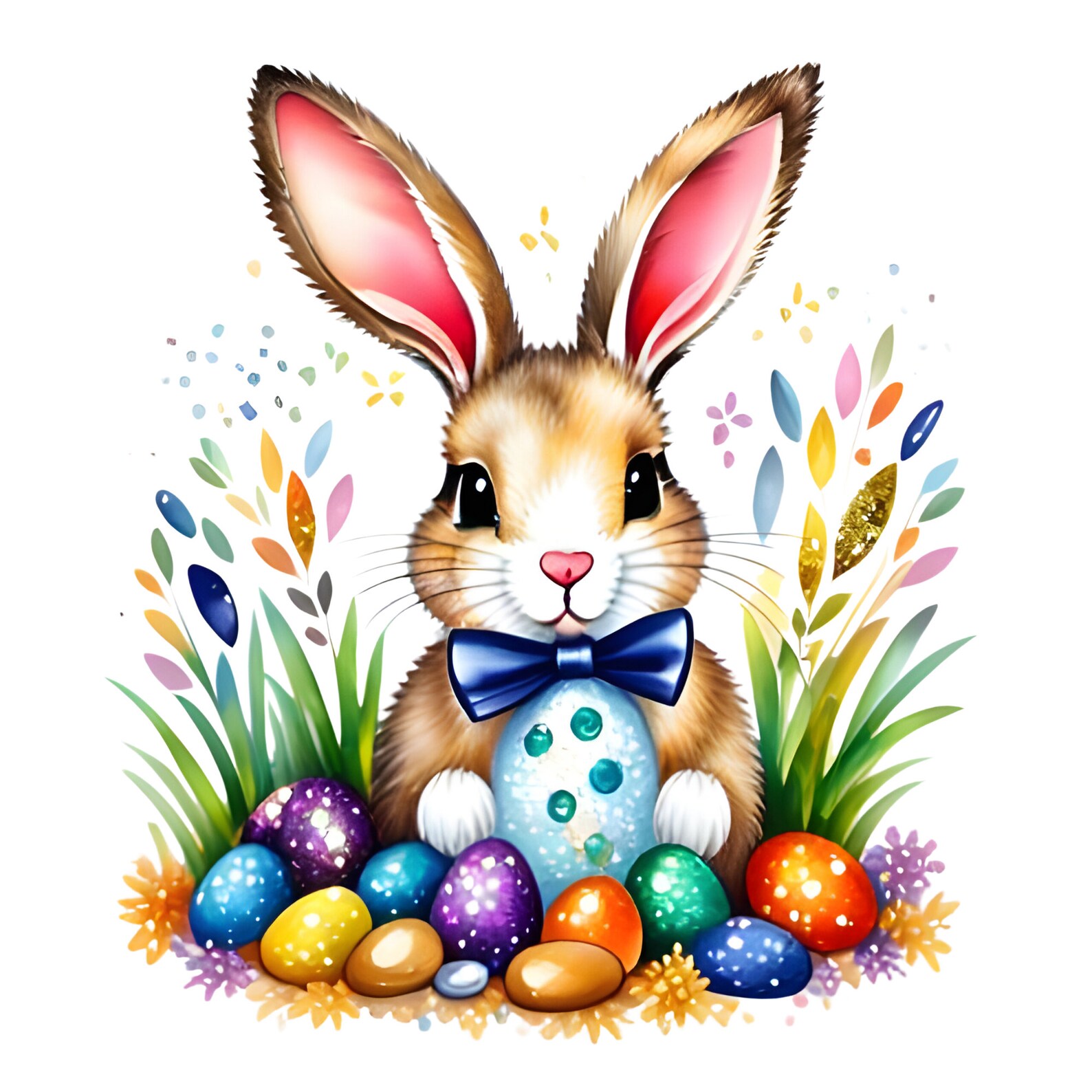 5 Easter Rabbit Watercolor PNG, Sparkling Gemstone & Glitter Decor ...