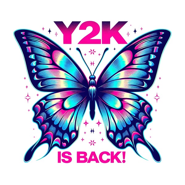 Butterfly Print Y2K T-shirt Design: 90s Nostalgia is Back, Fashion design, transparent background  Digital Download! PNG