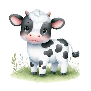 7 adorables ilustraciones de acuarela de vacas bebés / PNG imprimible de alta calidad / Perfecto para manualidades de papel, diarios basura y decoración infantil