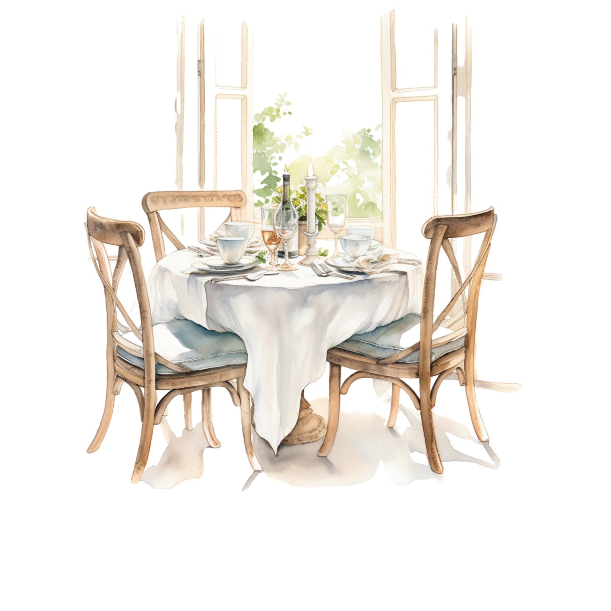 Watercolor Living Room Table Clipart Set 5 High-quality PNG Images