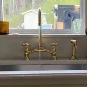 Unlacquered Brass Bridge Faucet, Vintage Kitchen Faucet, Solid Brass Kitchen Sink Faucet - Bridge V Style