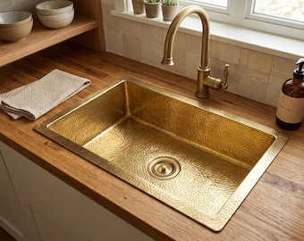 Unlacquered Brass Kitchen Island Sink, Undermount Brass Sink, Hammered Kitchen Bar Sink