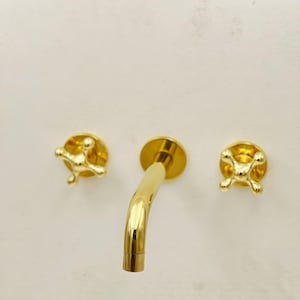 Unlacquered brass wall mounted sink faucet, solid brass bath faucet, Antique Brass Bathroom Faucet, Wall Mount Faucet with Rough in Valve