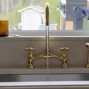 Unlacquered Brass Bridge Faucet, Vintage Kitchen Faucet, Solid Brass Kitchen Sink Faucet - Bridge V Style