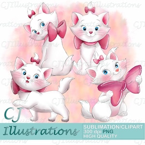 Cute Aristocats Marie Clipart Bundle Set Patterns PNG. DIGITAL DOWNLOAD Commercial Use Printable Digital Paper Background design kitten cats