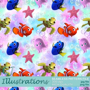 Cute Nemo Seamless Pattern DIGITAL DOWNLOAD Commercial Use Printable Digital Paper Background design clipart Finding dory under the sea fish