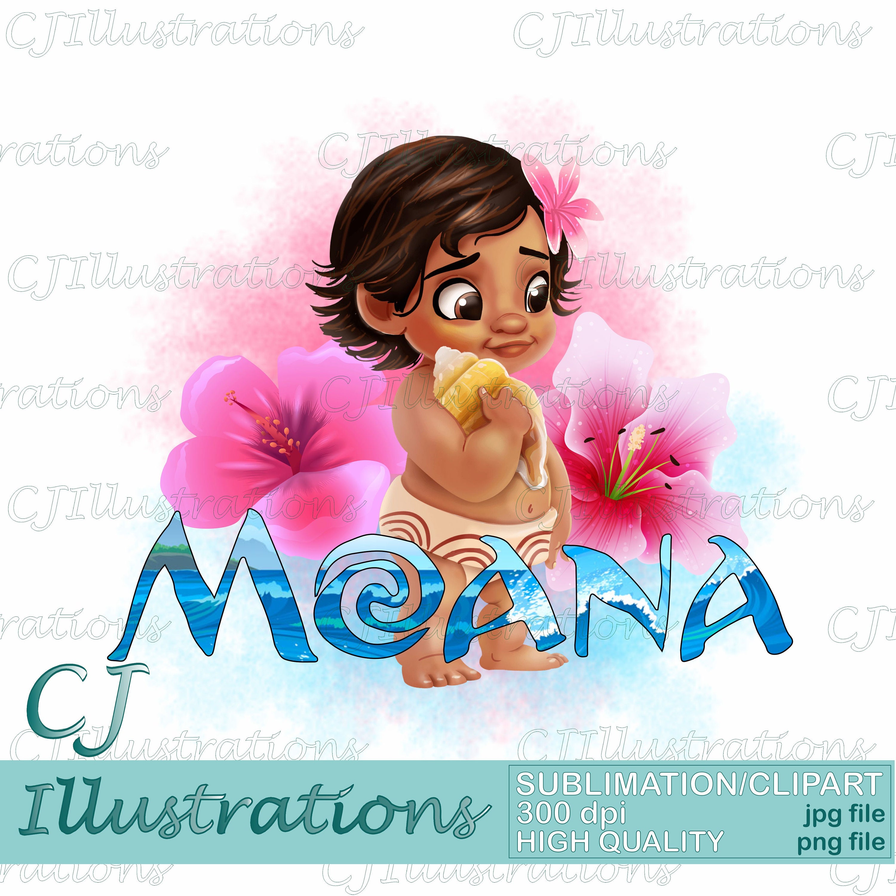 Cute Baby Moana Clipart Sublimation Design Digital Download PNG JPG ...