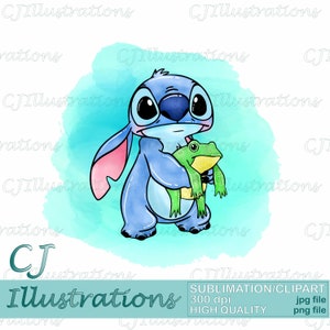 Cute Stitch watercolour clipart Sublimation design Digital Download PNG JPG JPEG Commercial Use Printable Print for T-Shirt lilo ohana angel