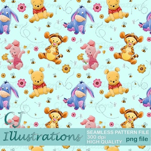 Baby Winnie the pooh Seamless Pattern DIGITAL DOWNLOAD Commercial Use Printable Digital Paper Background design clipart Tigger Eeyore Piglet
