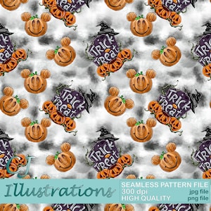 Halloween Pumpkin Mickey Seamless Pattern DIGITAL DOWNLOAD Commercial Use Printable. Digital Paper Background design clipart trick or treat