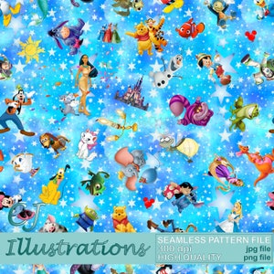 Wzór bez szwu Magic Kingdom CYFROWE POBIERANIE Komercyjne zastosowanie Wydruk cyfrowy Papier mysz Tło projekt clipart minnie pixar mickey