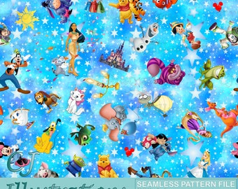 Magic Kingdom Seamless Pattern DESCARGA DIGITAL Uso comercial Papel digital imprimible ratón Diseño de fondo clipart minnie pixar mickey