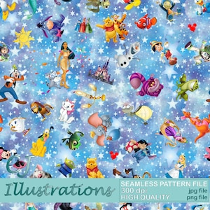 Magic Kingdom Seamless Pattern DIGITAL DOWNLOAD Commercial Use Printable Digital Paper mouse Background design clipart minnie pixar mickey