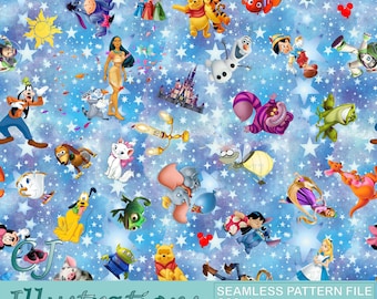 Magic Kingdom naadloze patroon digitale DOWNLOAD commercieel gebruik afdrukbare digitale papier muis achtergrond ontwerp clipart minnie pixar mickey