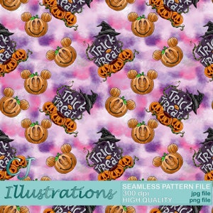 Halloween Pumpkin Mickey Seamless Pattern DIGITAL DOWNLOAD Commercial Use Printable. Digital Paper Background design clipart trick or treat