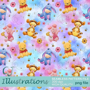 Baby Winnie the pooh Seamless Pattern DIGITAL DOWNLOAD Commercial Use Printable Digital Paper Background design clipart Tigger Eeyore Piglet