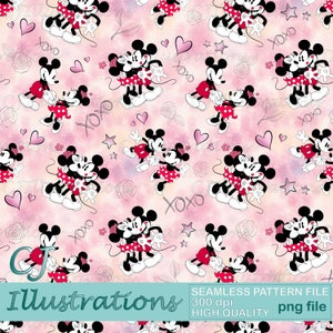 Vintage Mickey and Minnie PNG Seamless Pattern DIGITAL DOWNLOAD Printable Paper mouse Background design clipart Sublimation Valentines Love