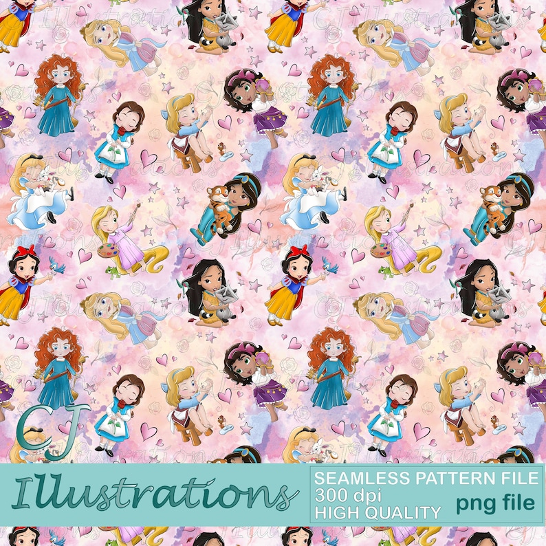 Cute Toddler Baby Princesses Seamless Pattern DIGITAL DOWNLOAD ...